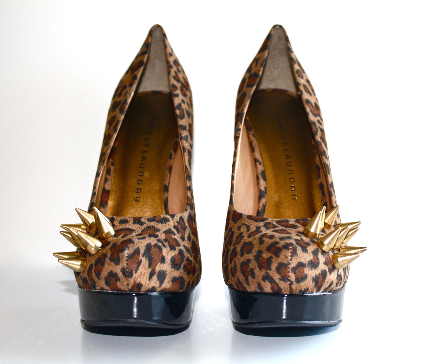 Gold Spiked Suede Pumps- Cheetah Print