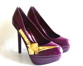 Gold Metal and Patent Leather Pumps- Dark Purple