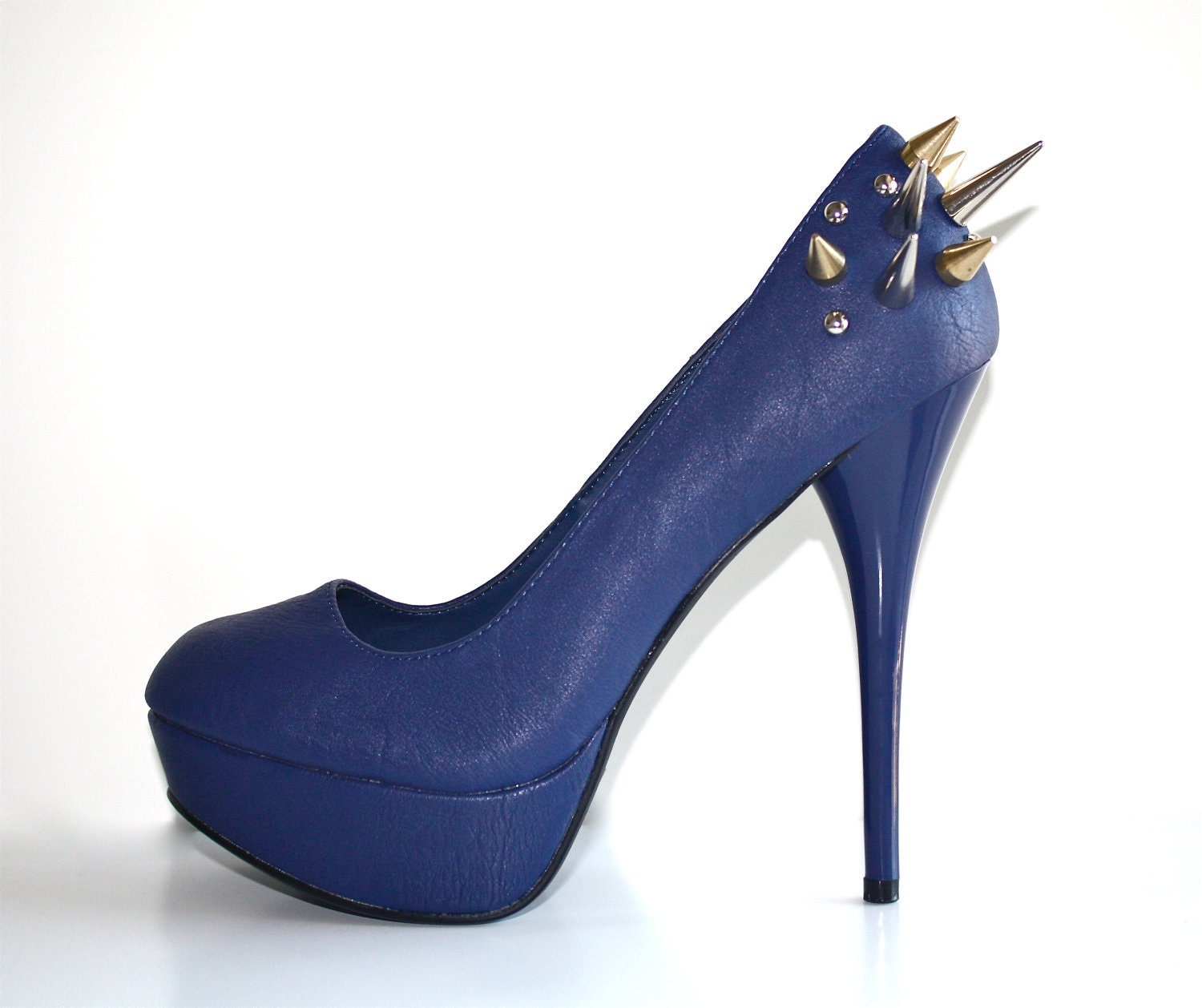 Spiked Faux Leather Pumps- Navy Blue