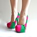 Gold Spiked Suede Pumps- Pink and Green Stripes