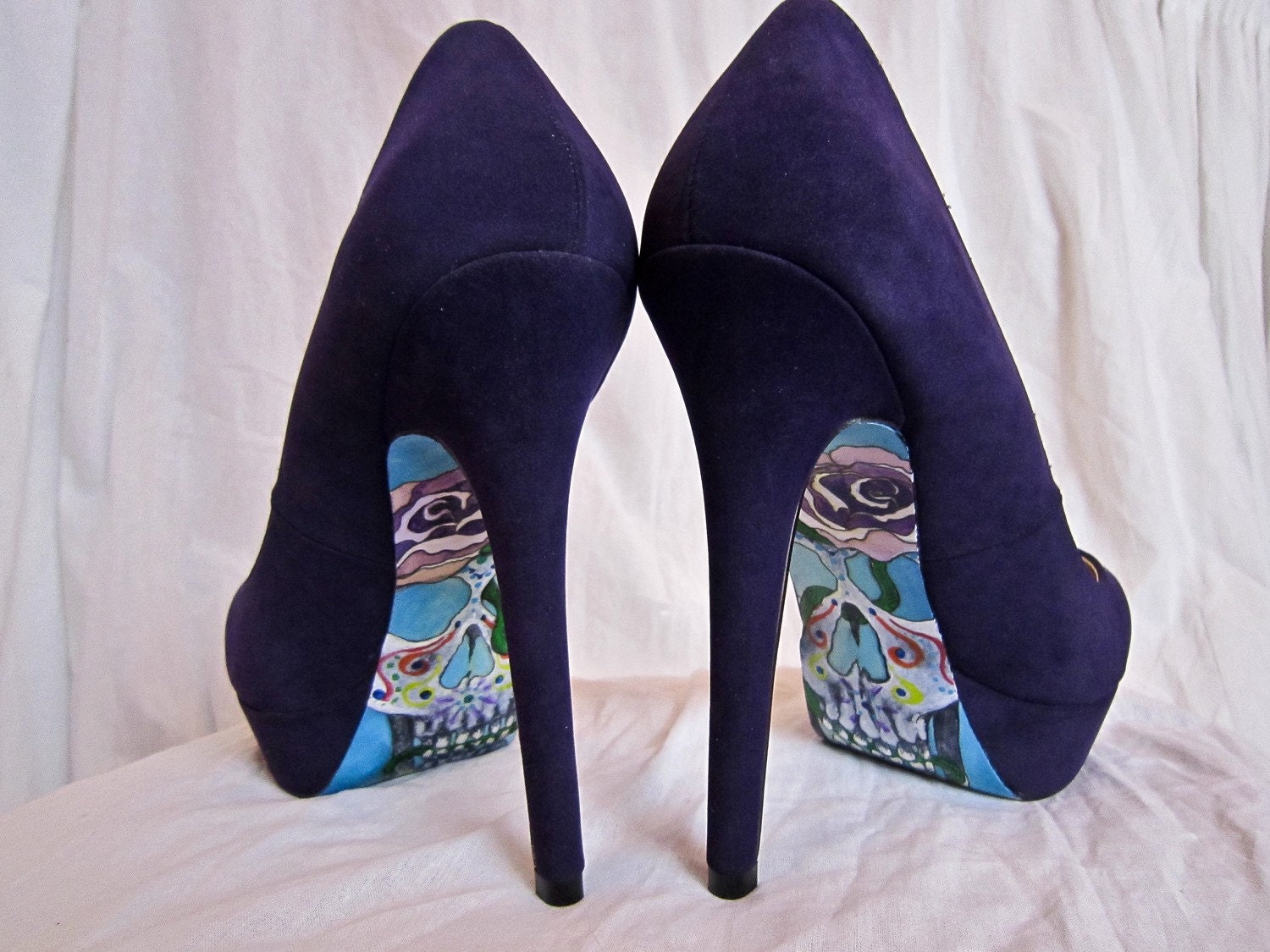 Hand Painted Day of the Dead Purple Heels by Jessica Anne Designs