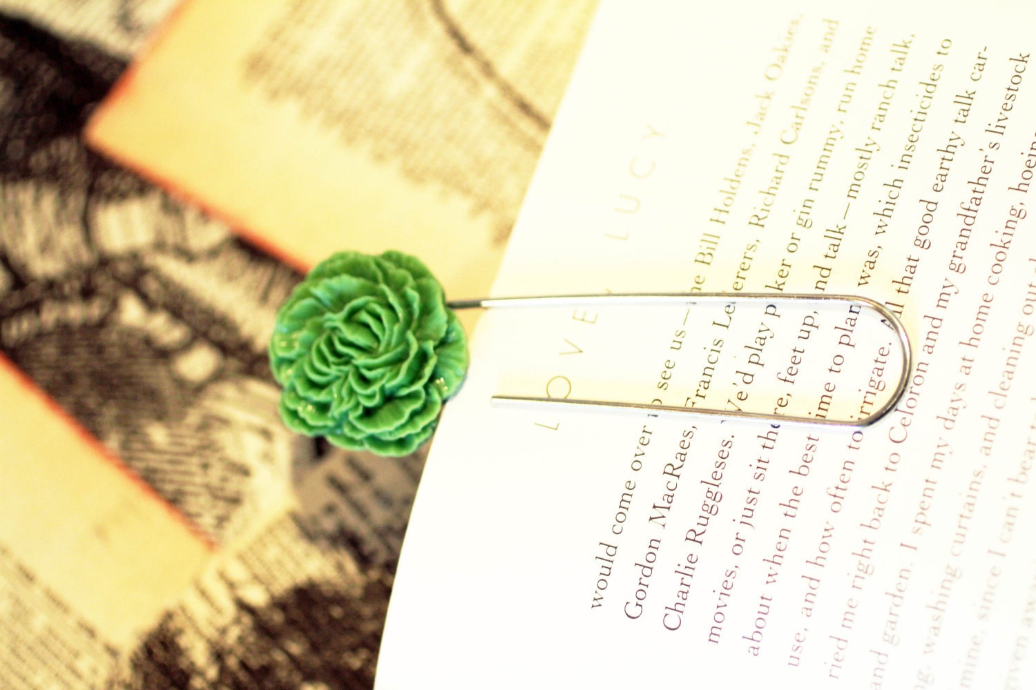 Giant PaperClip Bookmark topped with Green Peony Cabochon