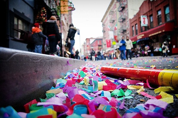Partys Over Gallery Canvas Wrap, New York, City, Little Italy, Confetti, Red, Pink, Blue, Green, Yellow, Celebration