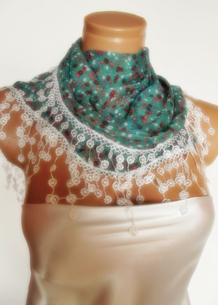 MOTHERS DAY SALE Special Design- triangle Green Blue Red Flowered Pattern scarf