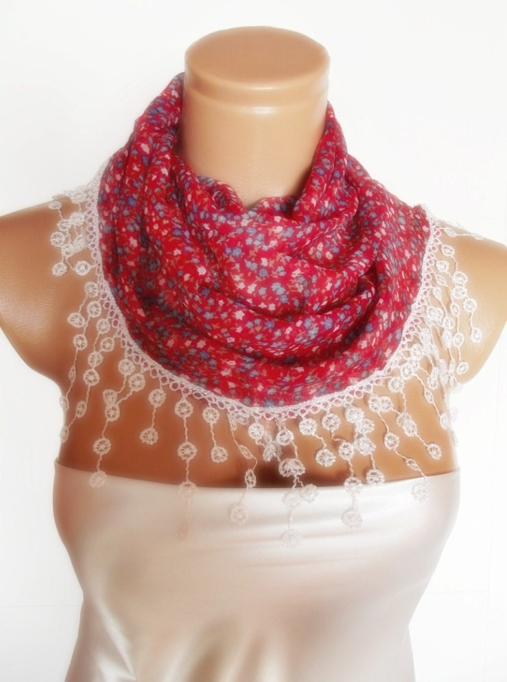MOTHERS DAY SALE Special Design- triangle Red Flowered Pattern scarf