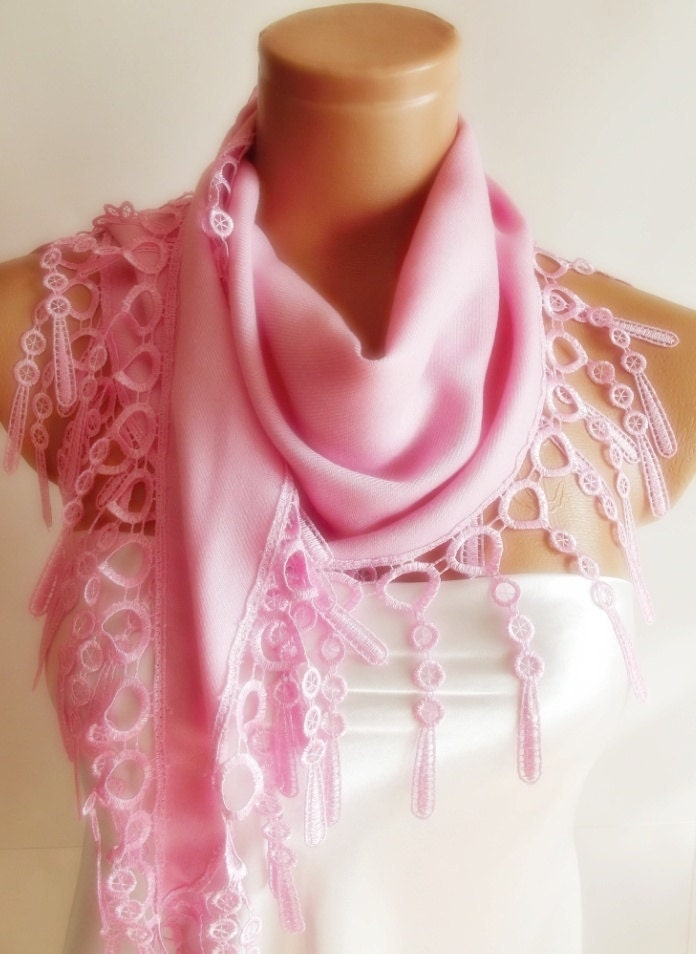 BIG DISCOUNT New Design Pashmina scarf with lace- soft pink
