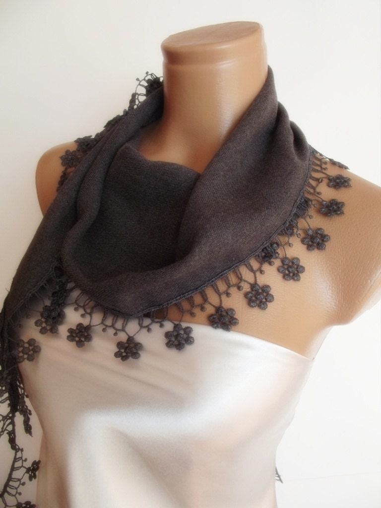 BIG DISCOUNT New Design Pashmina scarf with lace dark grey