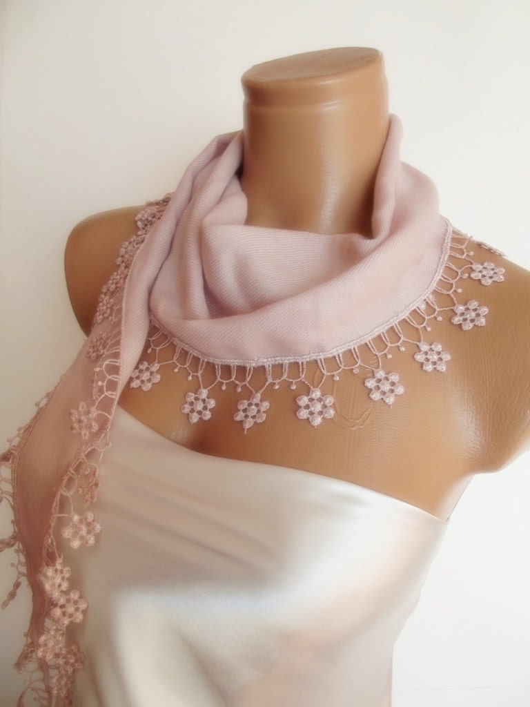 BIG DISCOUNT New Design Pashmina scarf with lace soft powder pink