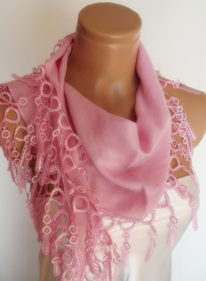 BIG DISCOUNT New Design Pashmina scarf with lace- soft pink