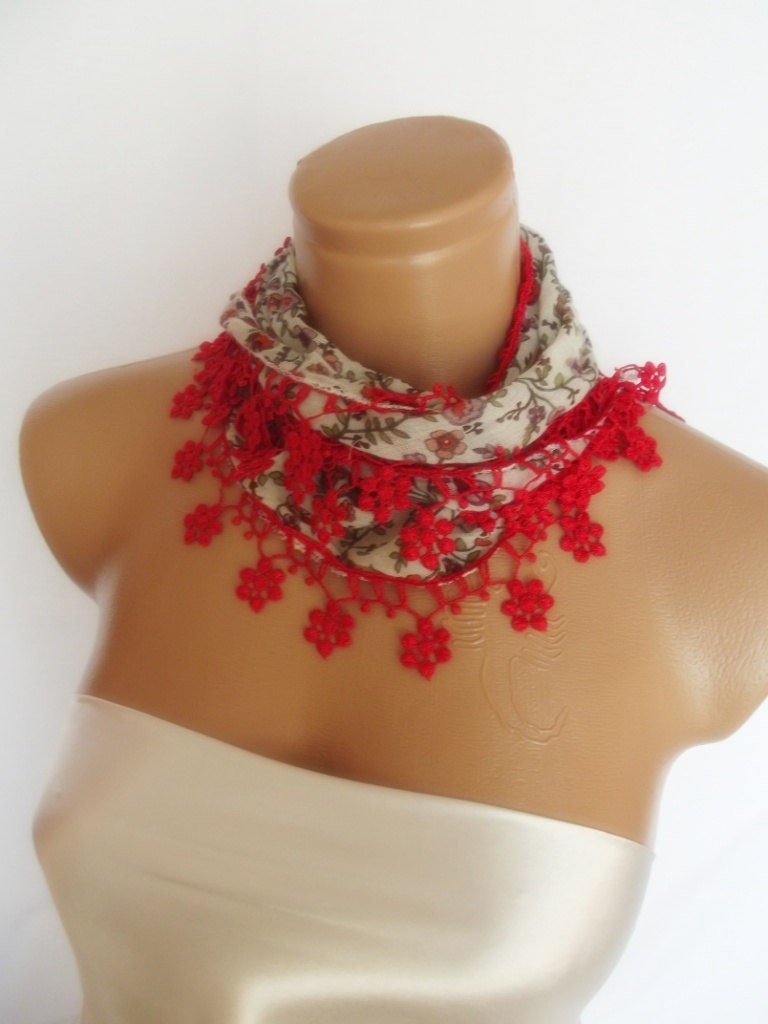 2012 summer fashion cotton scarf new design red flowered pattern