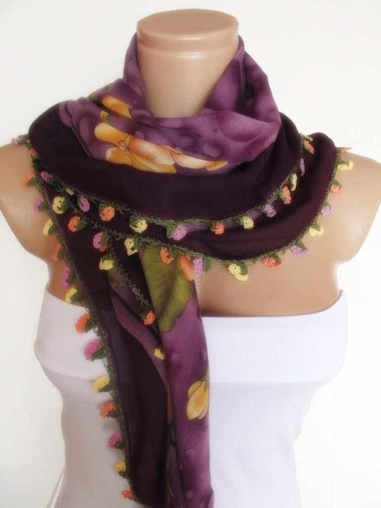Turkish traditional OYA- LACEWORK purple yellow green orange