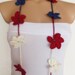 hand crocheted floral scarf lariat red white blue patriotic 4th of july