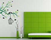Birds, Branches, Branch, Birdcage, Birdhouse, Leaves - Decal, Sticker, Vinyl, Wall, Home, Office Decor
