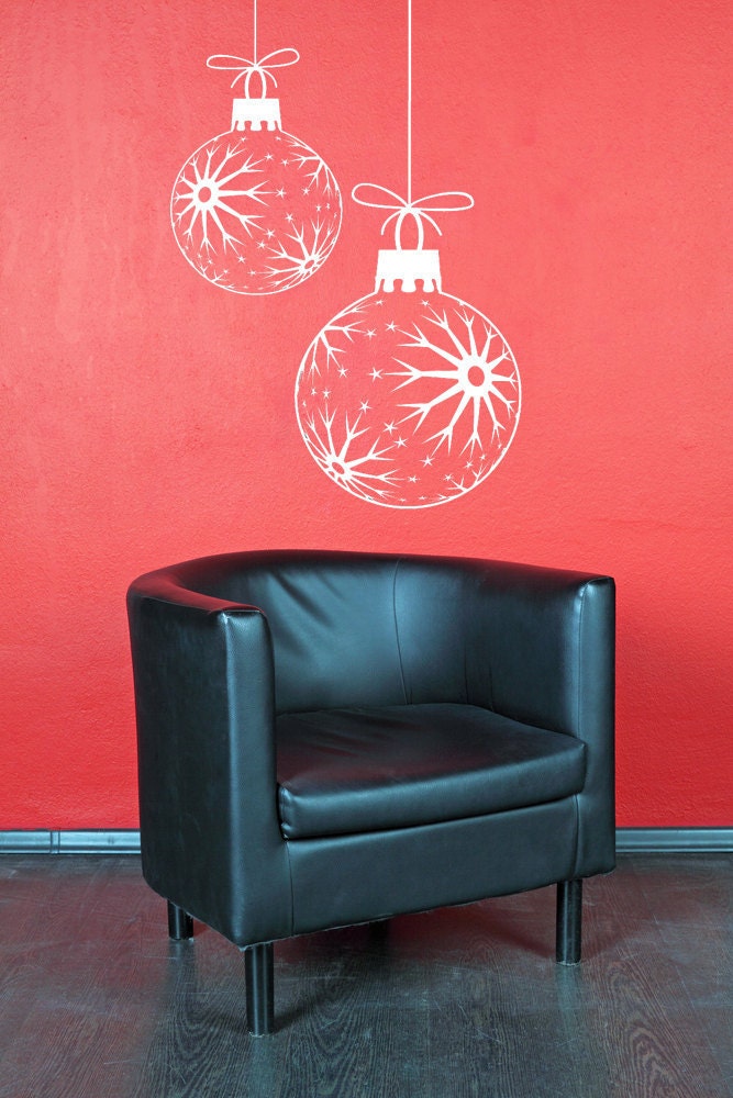 Christmas Ornaments with Snowflakes - Decal, Vinyl, Sticker, Wall, Home, Holiday Decor