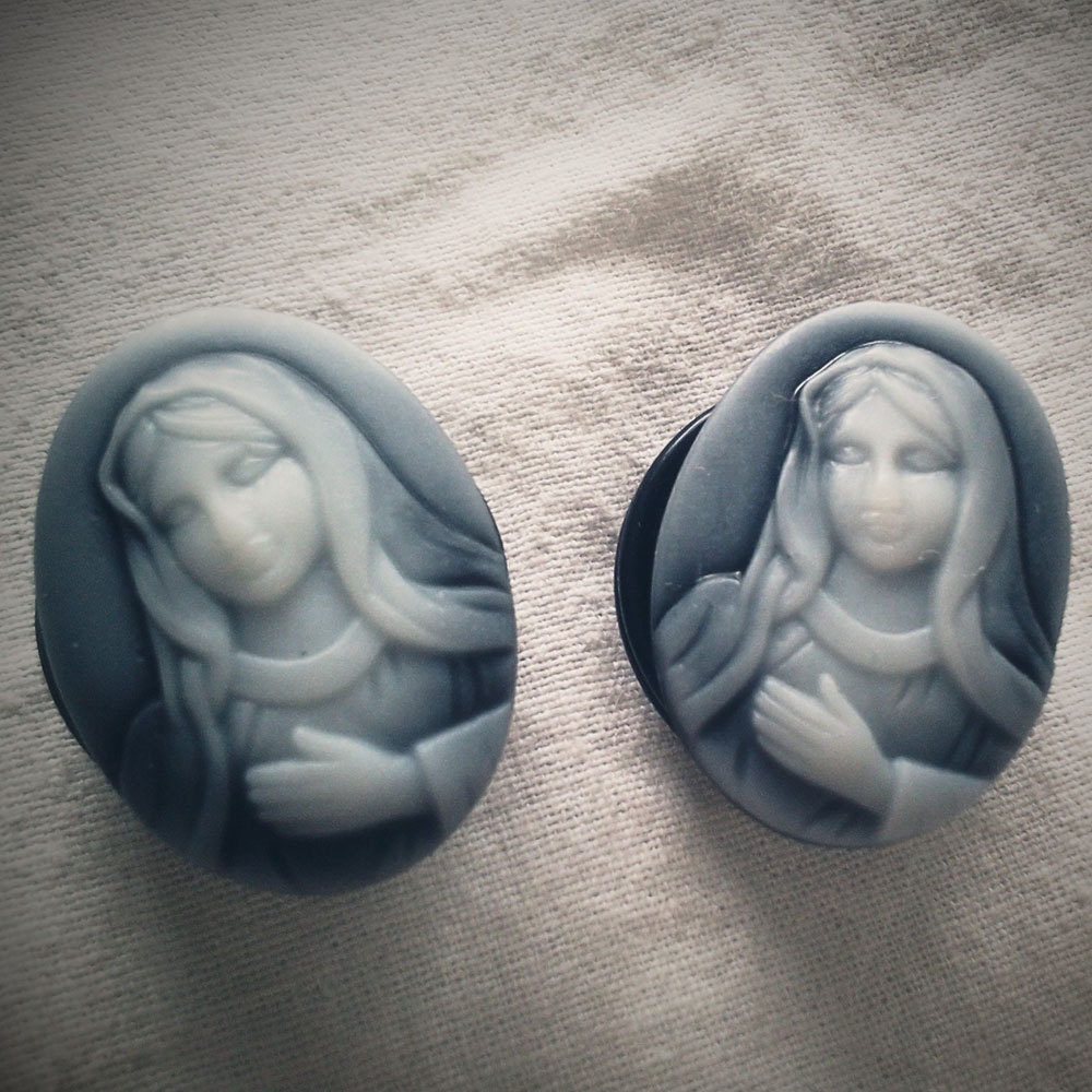 7/8 inch 22mm Plugs Religious Kitsch Virgin Mary Christian Cameo Regency Rococo Victorian Neoclassical EGL Woman Fun Fashion Kawaii Chic