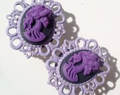 7/8 inch 22mm Plugs Purple Skeletina Gothic Cameo Rococo Victorian Mourning Macabre Pirate Horror Corporate Goth Dark
