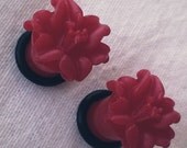 6g 4mm  Plugs Red Lily Flower gauge piercing stretched lobes body art chic fun fashion kawaii