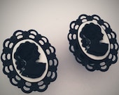 1/2 inch 13mm Goddess Black White Regency Cameo Plugs -  Rococo Victorian Marie Antoinette EGL Woman