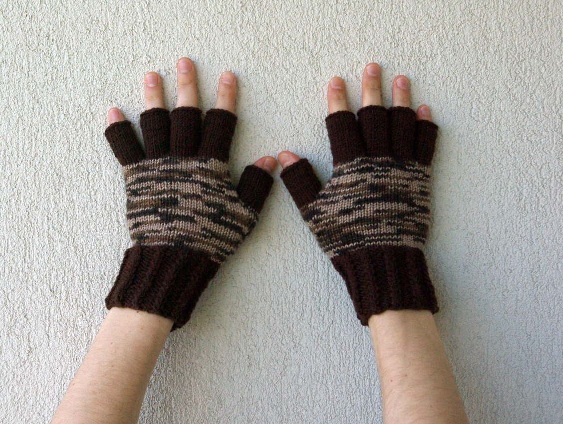Mens Fingerless Gloves mittens Gift For Boyfriend, Husband, Dad - Brown Beige. Etsy Dudes.