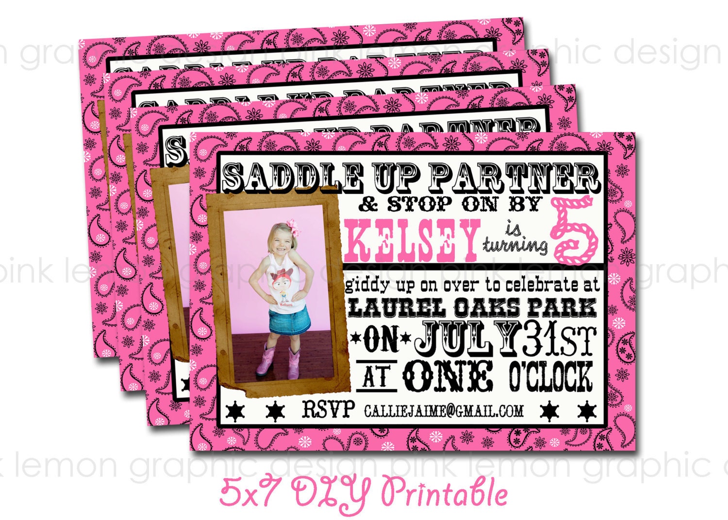 5x7 Custom Western Birthday Party Invitation JPEG File