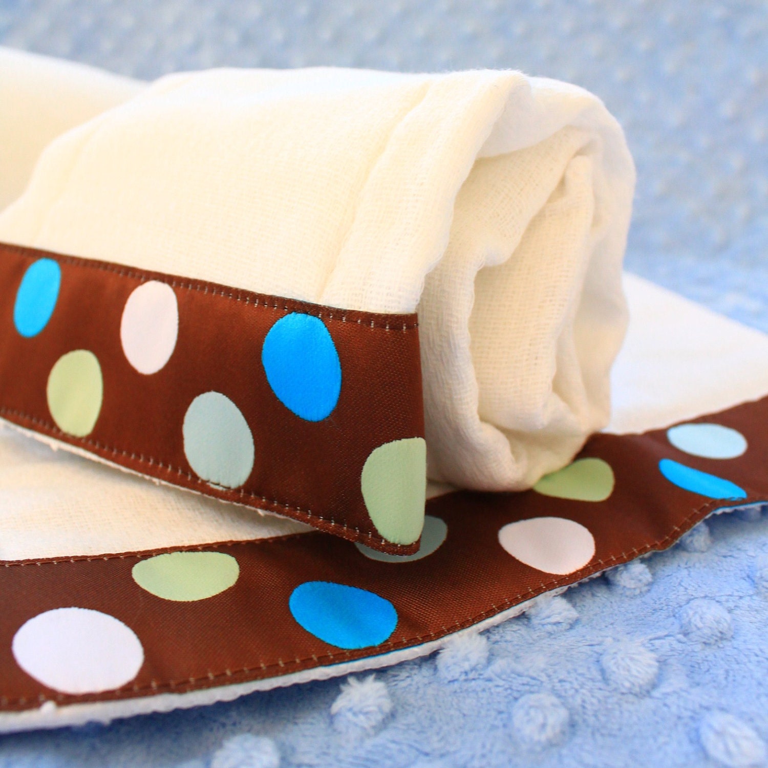 Blue and Brown Polka-Dot DabMe Burp Cloth