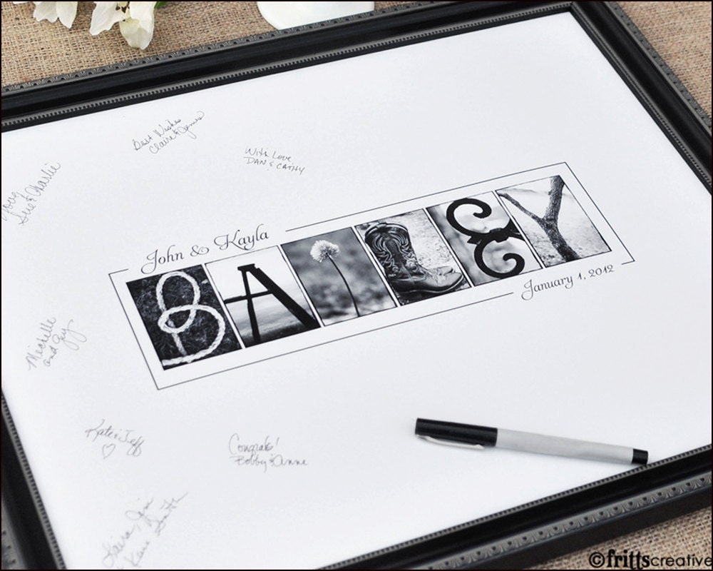 Personalized Wedding GUEST BOOK Alphabet Photography 16x20 Name Print (Unframed)