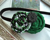 Gorgeous Posh Couture Sweet Gillian Green white black gem rosette flower Headband Baby & girls photograpy prop Bow Rosette