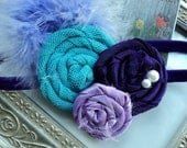 Gorgeous Posh  Couture Purple Pixie Plum Turquoise gem rosette flower  Headband Baby & girls photograpy prop Bow Rosette