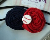 Gorgeous Posh Take Me out to the Ball game Baseball Red Navy rosetti flower Headband Baby & girls photograpy prop Bow Rosette