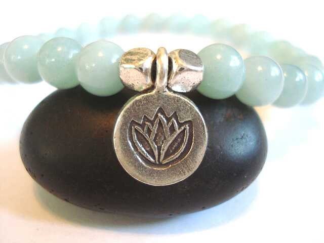 Lotus Flower Yoga Bracelet, Hill Tribe Silver and Amazonite