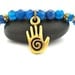 Spiral Hand Charm Bracelet, Cobalt Agate and Gold Yoga Bracelet, Blue Beaded Bracelet