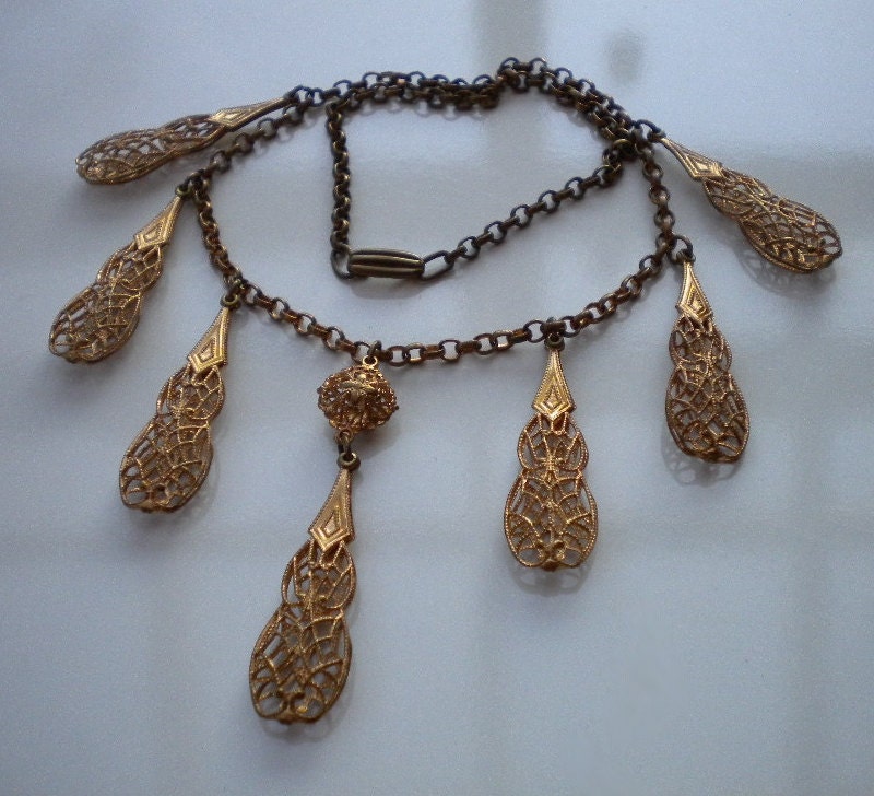 Early 1900's Drippy Gold Gilt Filagree Necklace