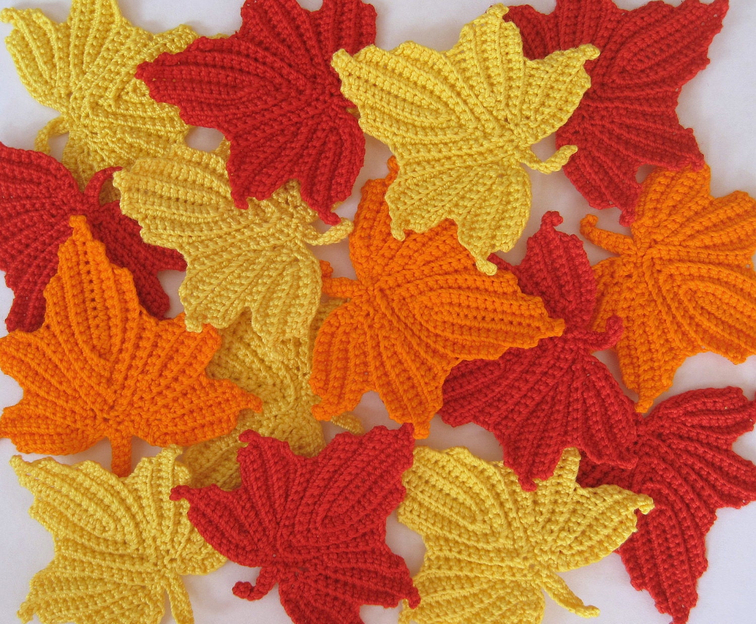 Crocheted Maple Leaves in Red, Orange and Yellow