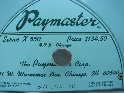 Vintage Teal Paymaster S-550 7 Column Heavy Duty Check Writer Front Page