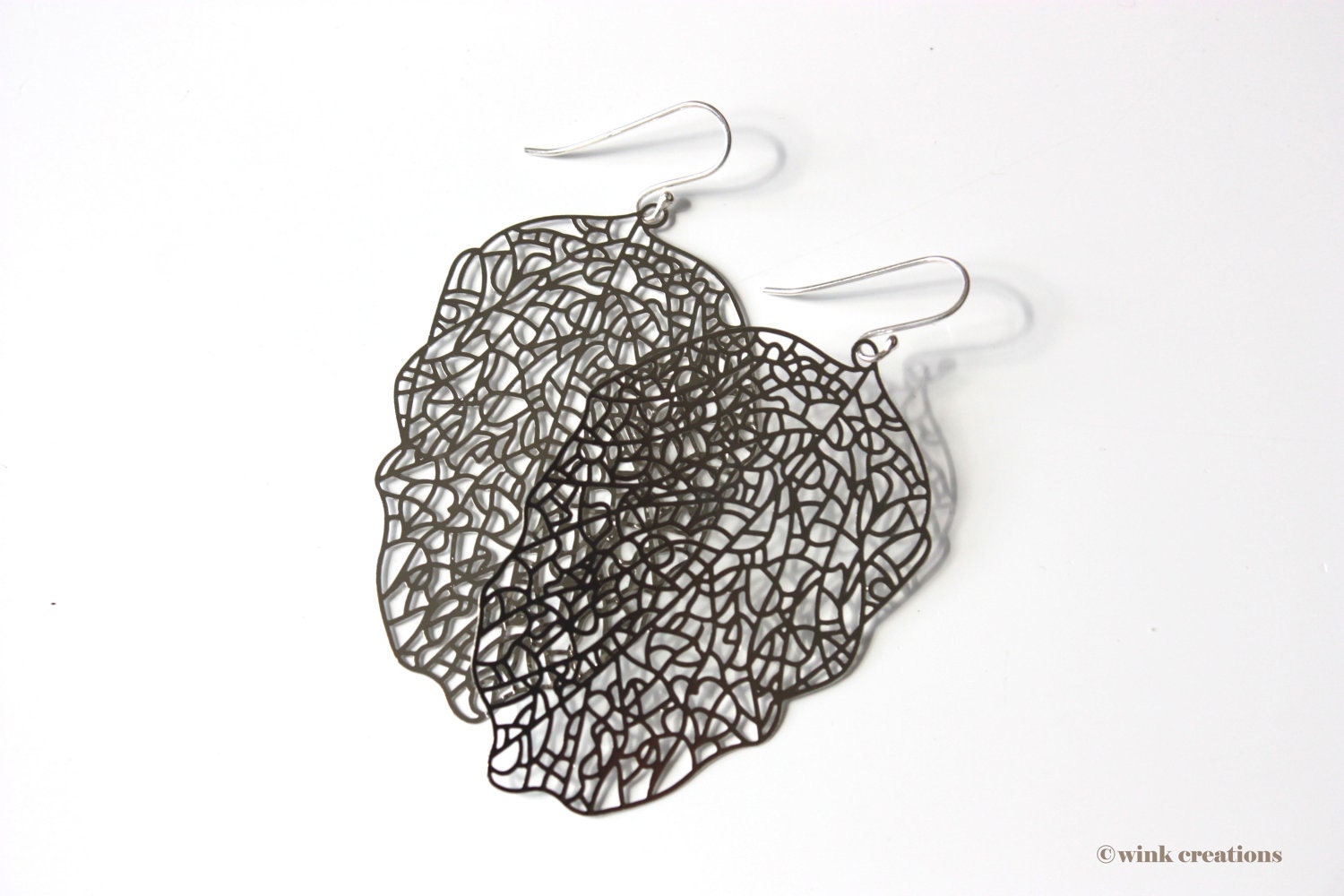Silver Filigree Leaf Earrings - birthday gift, christmas gift