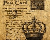French Crown on a Vintage Postcard  Digital Sheet Great For Image Transfer on Pillows, Tea Towels and more - Style. 193