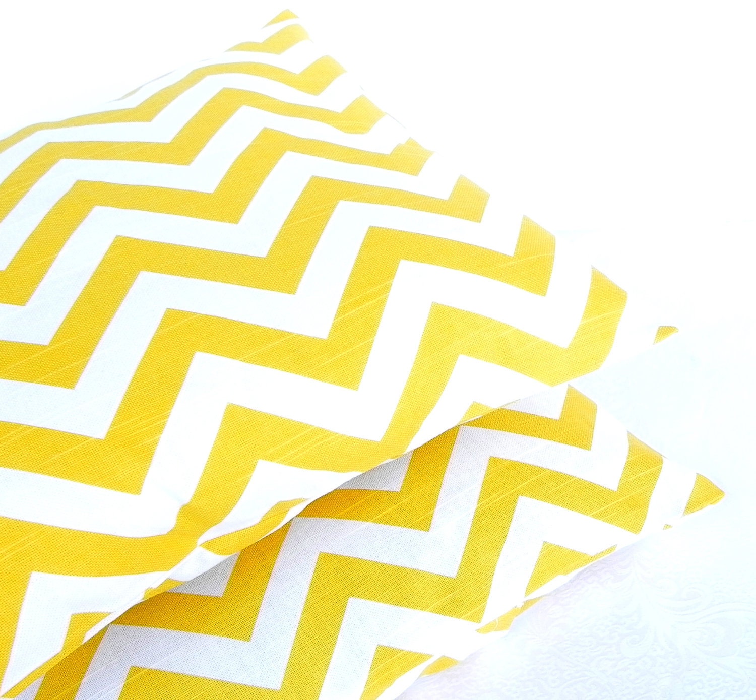 Pillow Covers. Set of Two 16x16. Yellow and White Chevron - Geometric