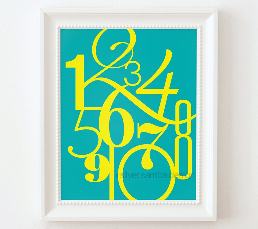8x10 NUMBERS print : Palette No. 74 teal yellow