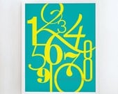 16x20 NUMBERS print : Palette No. 74 teal yellow