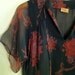 Vintage Crepe Silk Lounging Gown Robe - Black with Cranberry Floral Motif
