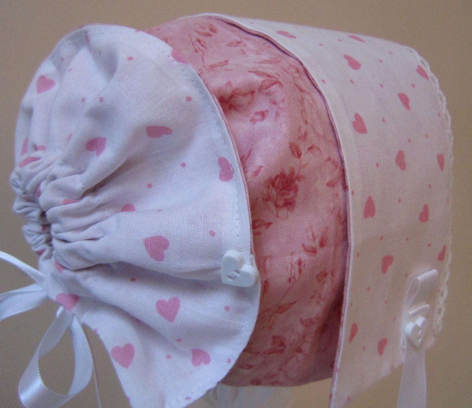 Pink Hearts Baby Bonnet