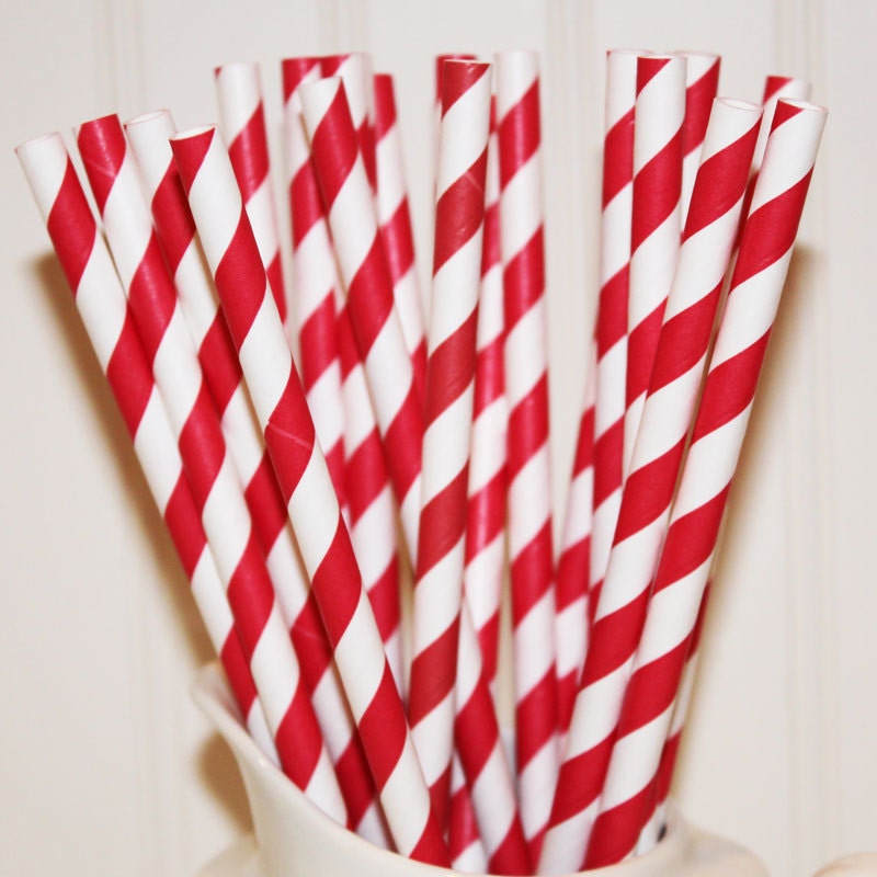 250 Paper Straws Candy Apple RED drinking straws with Blank Paper Flags - Wedding, Baby Shower,Party, Made In Usa