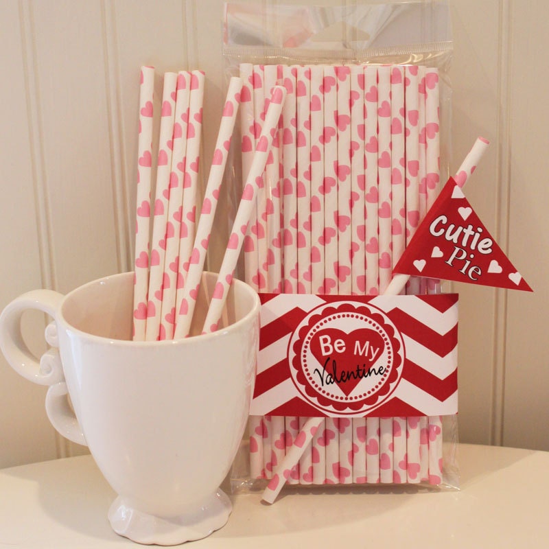 75 PINK HEART Paper Straws, Valentines Day, Drinking Straws, Party, Birthday, Weddind, Made In USA