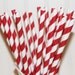 60 Ruby Red Striped Paper Straws - Drinking Straw - Wedding - Valentine - Birthday, Made In UAS