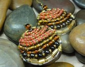 EARRINGS - Coral Amber Gold Frosted Bead Wire Wrap Silver Hoop Jewelry Earrings - Free Shipping