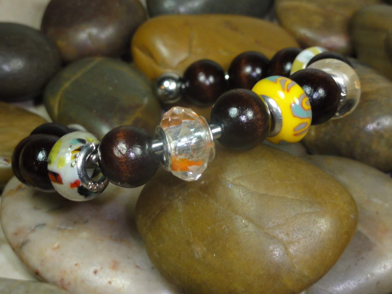 BRACELET - Murano Glass Bead European Style Silver Cuff Jewelry Bracelet - Free Shipping