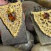 EARINGS - Repurposed Brown Leather Gold Lace Wire Wrap Topaz Swarovski Crystal Jewelry Earings - Free Shipping