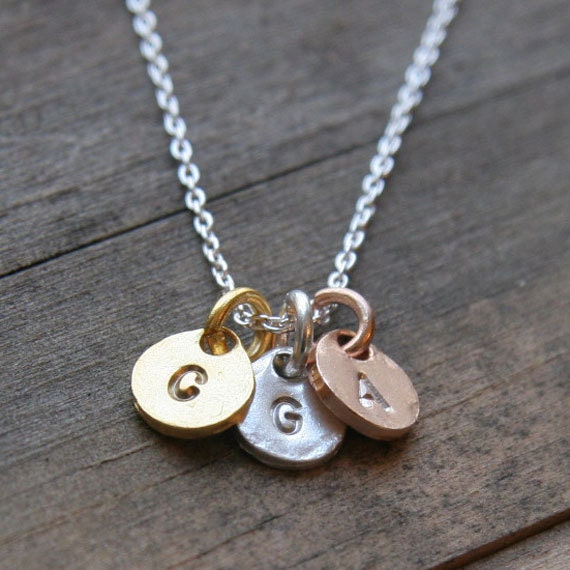 Triple Monogram Personalized Necklace in Gold, Rose Gold & Silver / Three Hand Stamped Initials / Custom Mommy Jewelry