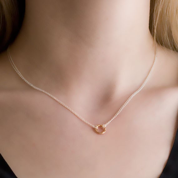 Small Rose Gold Eternity Necklace / Sterling Silver and Pink Gold Circle / Rose Gold Jewelry