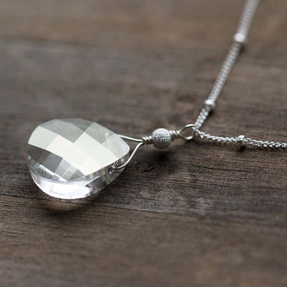 Silver Crystal Drop Necklace // Sparkly Swarovski Crystal Pendant on Sterling Silver Chain